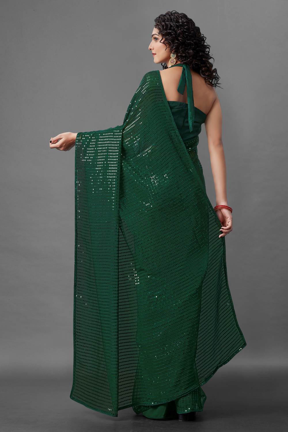 Buy Jules Green Sequin Embroidery Georgette One Minute Saree Online