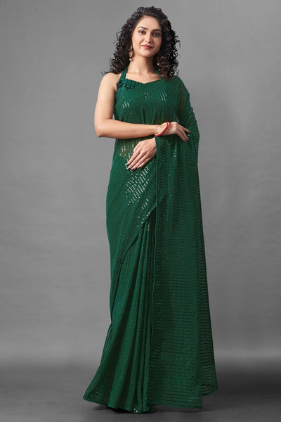 Buy Jules Green Sequin Embroidery Georgette One Minute Saree Online - One Minute Saree