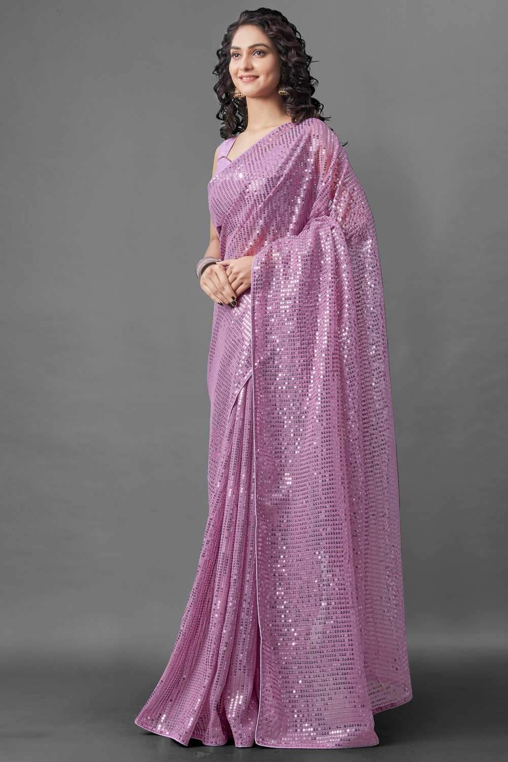Shop Mari Magenta Sequin Embroidery Georgette One Minute Saree at best offer at our  Store - One Minute Saree