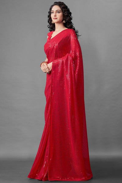Shop Aaira Red Sequin Embroidery Georgette One Minute Saree at best offer at our  Store - One Minute Saree
