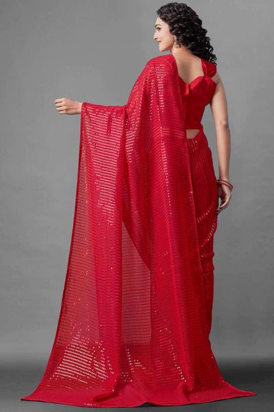 Buy Aaira Red Sequin Embroidery Georgette One Minute Saree Online