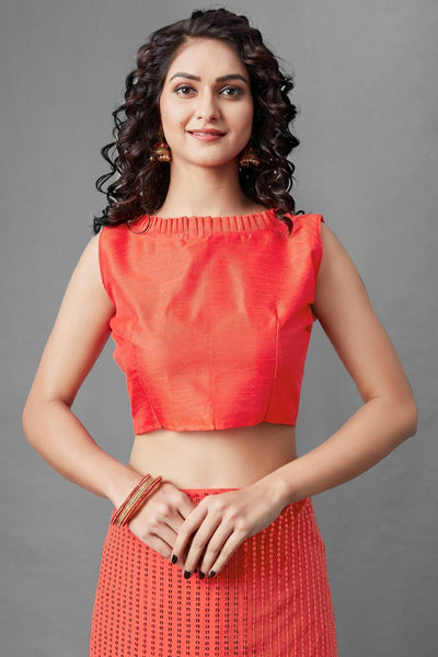 Buy Tina Tomato Red Sequin Embroidery Georgette One Minute Saree Online - Front