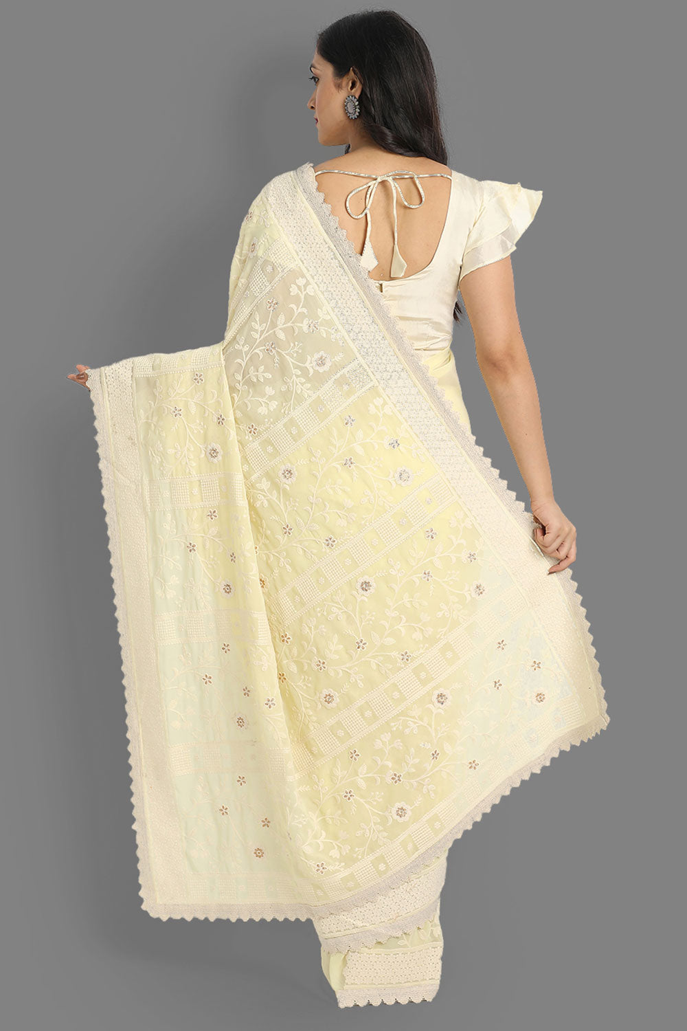 Shop Maria Yellow Faux Georgette Embroidered One Minute Saree at best offer at our  Store - One Minute Saree