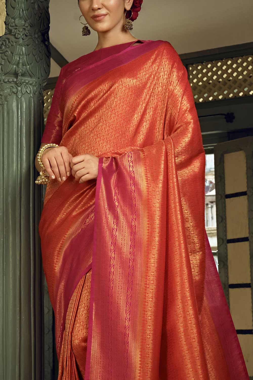 Shop Reese Red Art Silk Woven One Minute Saree at best offer at our  Store - One Minute Saree