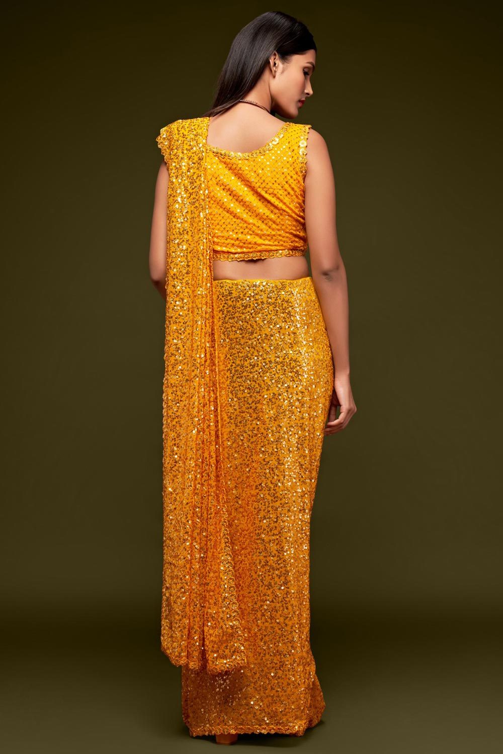 Shop Yasmine Orange Sequins Embroidery Faux Georgette One Minute Saree at best offer at our  Store - One Minute Saree