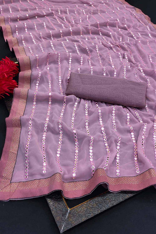 Buy Wendy Pink Georgette Mirror Sequence One Minute Saree Online