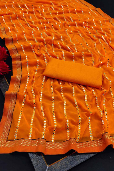 Buy Sameera Yellow Georgette Mirror Sequence One Minute Saree Online