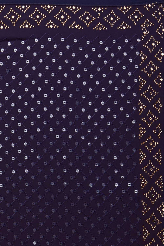 Buy Neela Blue Georgette Sequin One Minute Saree Online - Back