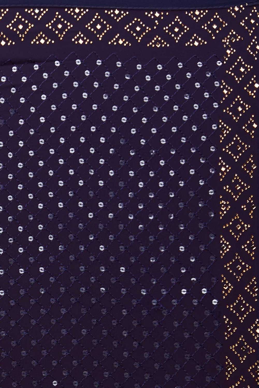 Buy Neela Blue Georgette Sequin One Minute Saree Online - Back