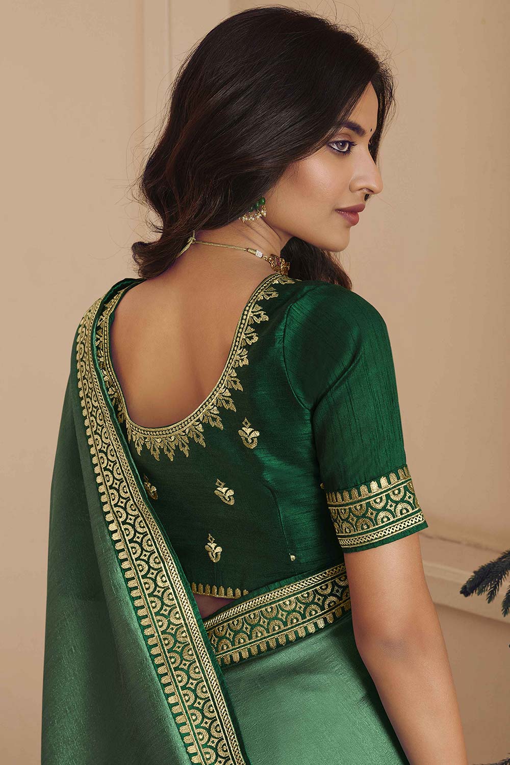 Buy Leanne Light Green Vichitra Silk Zari Embroidered One Minute Saree Online