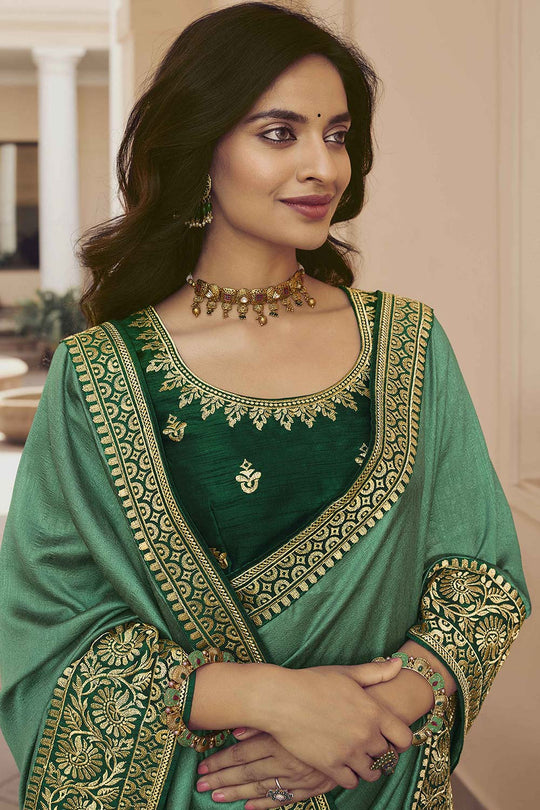 Shop Leanne Light Green Vichitra Silk Zari Embroidered One Minute Saree at best offer at our  Store - One Minute Saree