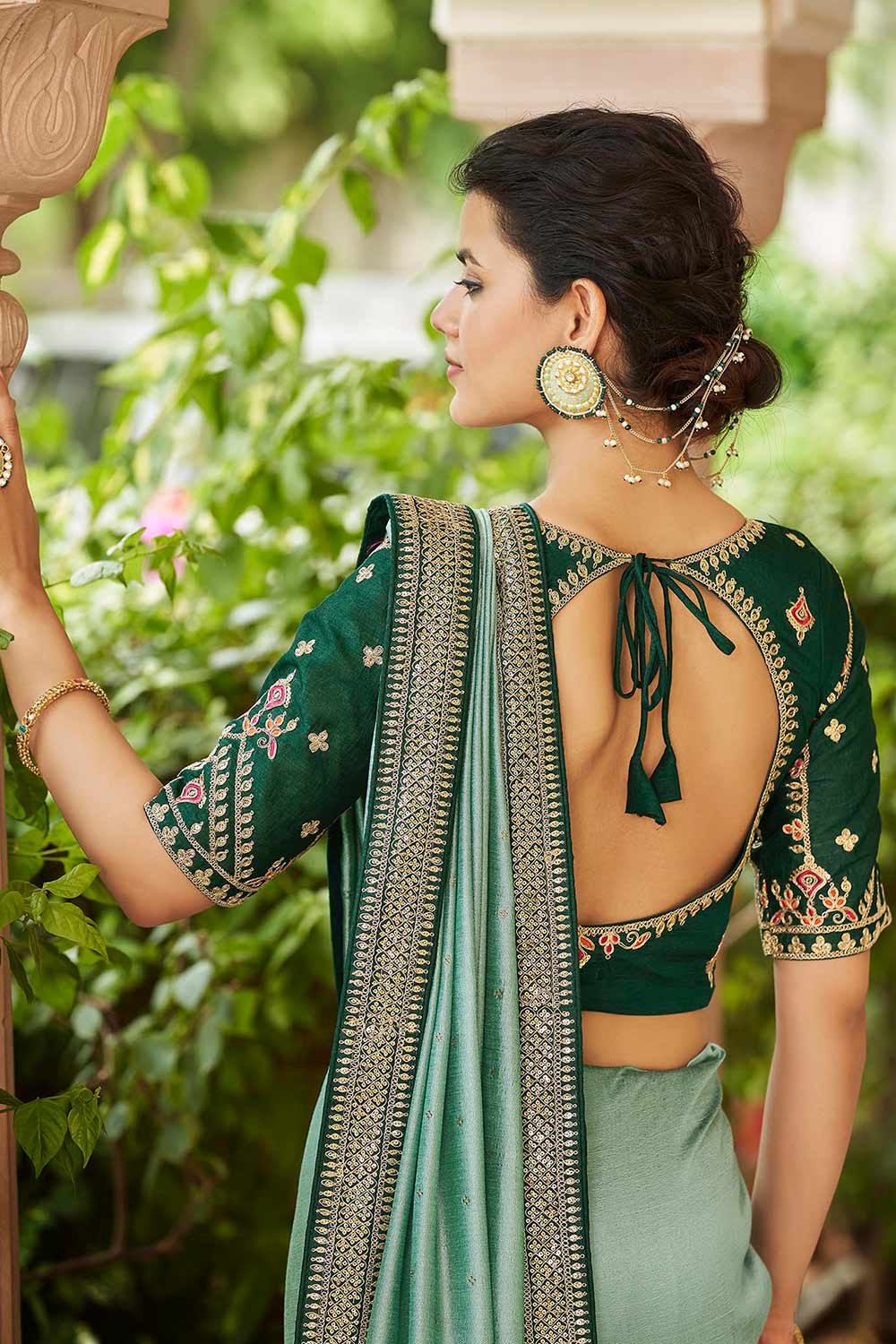 Shop Nadia Pista Vichitra Silk Sequins Embroidery & Crystal One Minute Saree at best offer at our  Store - One Minute Saree