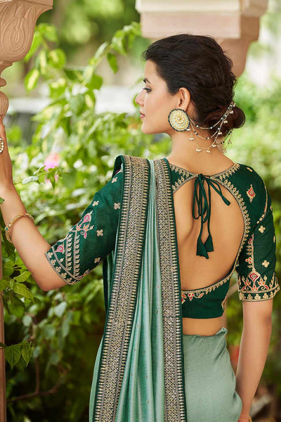 Shop Nadia Pista Vichitra Silk Sequins Embroidery & Crystal One Minute Saree at best offer at our  Store - One Minute Saree