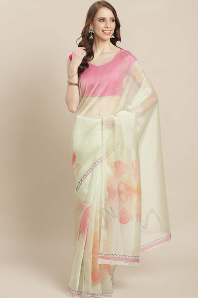 Buy Angelique Off White Organza Printed One Minute Saree Online - One Minute Saree
