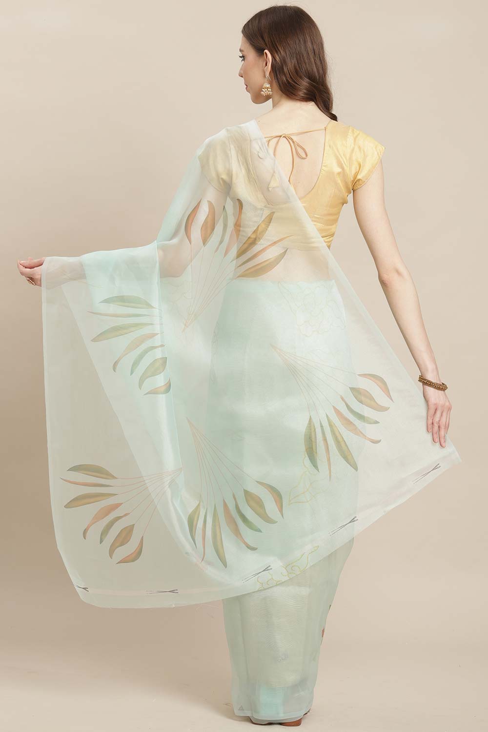 Shop Suri Sky Blue Organza Printed One Minute Saree at best offer at our  Store - One Minute Saree