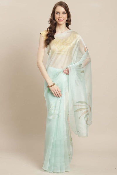 Buy Suri Sky Blue Organza Printed One Minute Saree Online - One Minute Saree