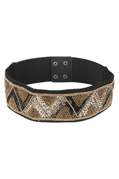 Buy Embellished Saree Belt in Black & Gold (Dull) Online - One Minute Saree
