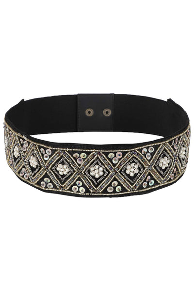 Buy Embellished Saree Belt in Black & Multi Online - One Minute Saree