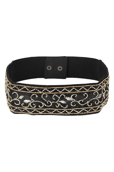 Buy Embellished Saree Belt in Black & Gold Online - One Minute Saree