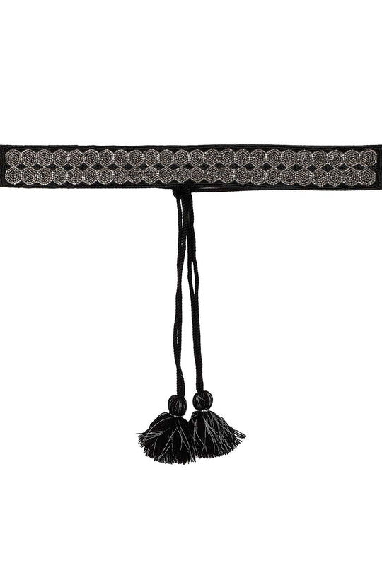 Buy Honeycomb Bead Work Saree Belt in Black & Silver Online - One Minute Saree