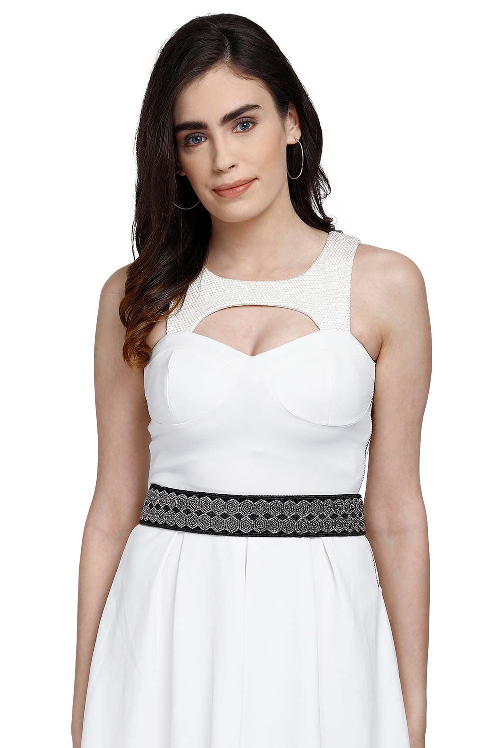 Buy Honeycomb Bead Work Saree Belt in Black & Silver Online