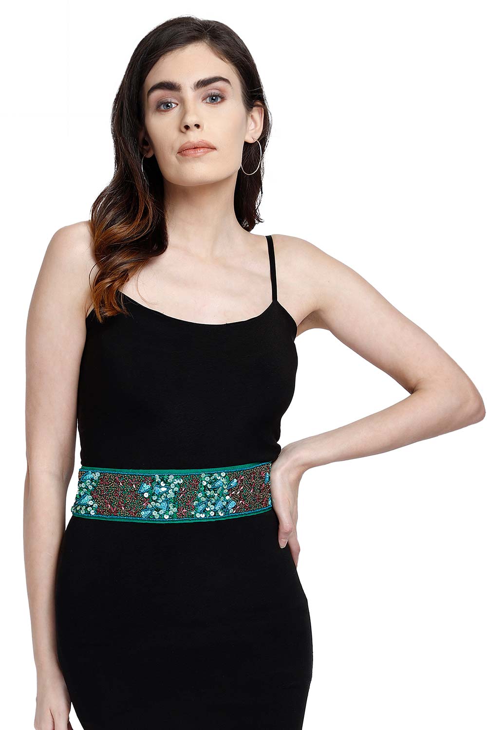 Buy Floral Embellished Saree Belt in Parrot Green & Multi Online