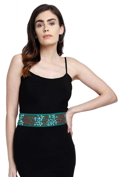Buy Floral Embellished Saree Belt in Parrot Green & Multi Online