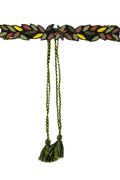Buy Botanical Bead Work Saree Belt in Green & Multi Online - One Minute Saree