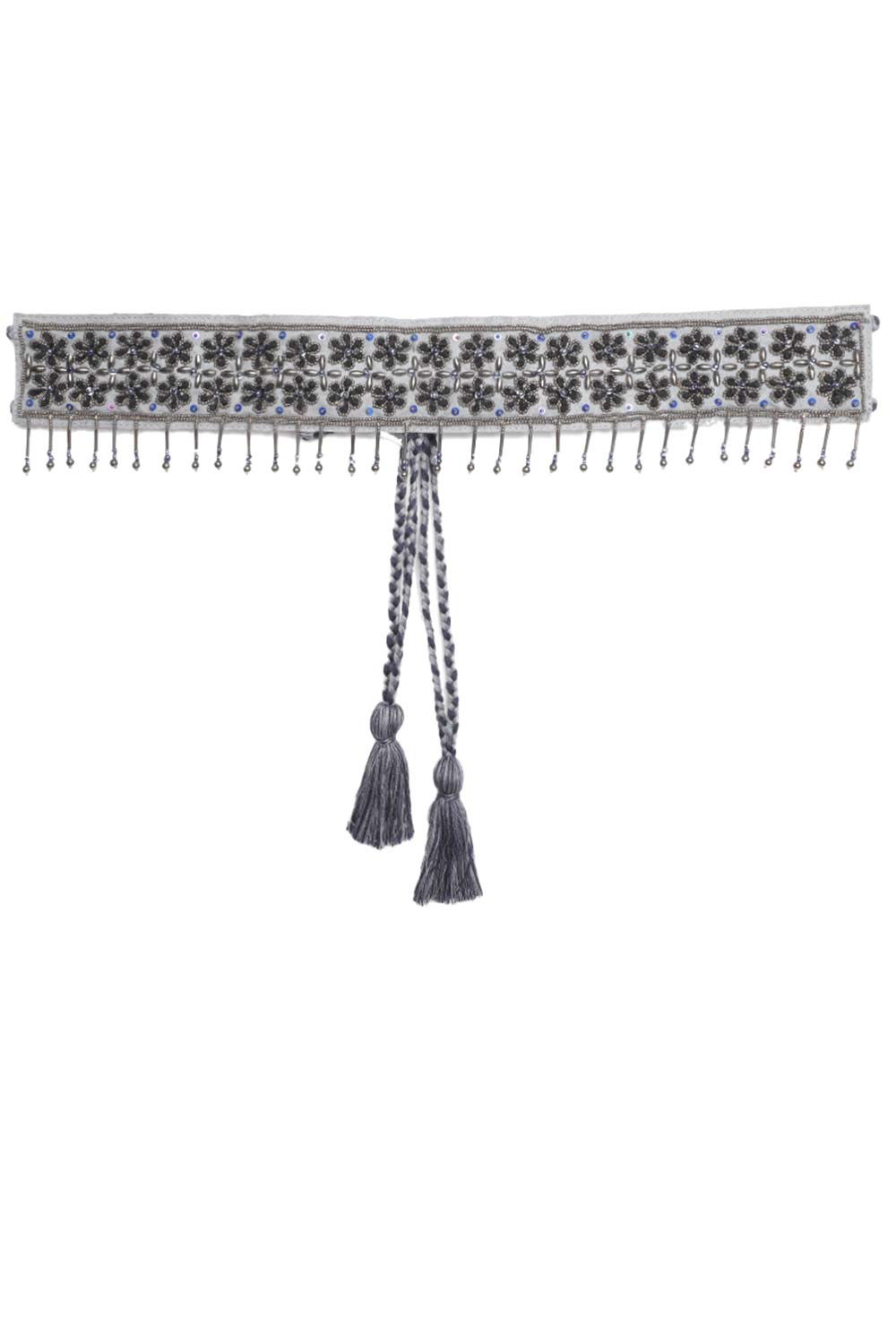 Buy Floral Bead Work Saree Belt in Grey & Black Online - One Minute Saree
