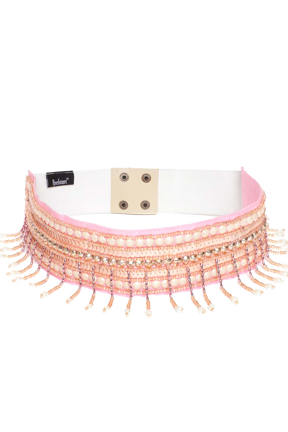 Buy Striped Bead Work Saree Belt in Baby Pink & Multi Online - One Minute Saree