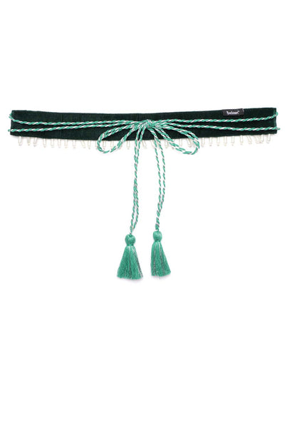 Geometric Bead Work Saree Waist Belt in Turquoise & Silver