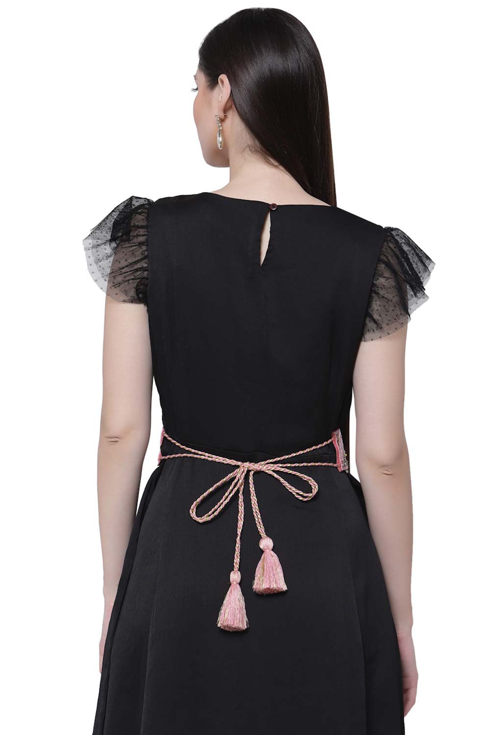 Buy Floral Sequins Work Saree Waist Belt in Pink & Gold Online - Back