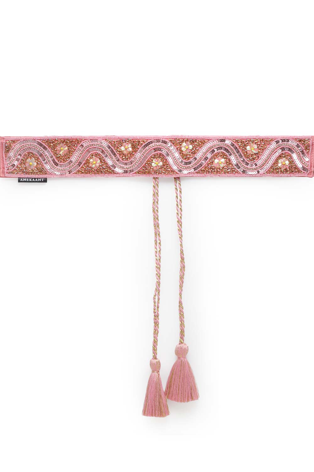 Buy Floral Sequins Work Saree Waist Belt in Pink & Gold Online - One Minute Saree