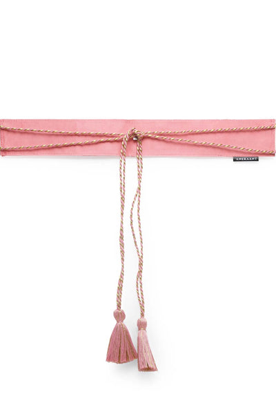 Floral Sequins Work Saree Waist Belt in Pink & Gold