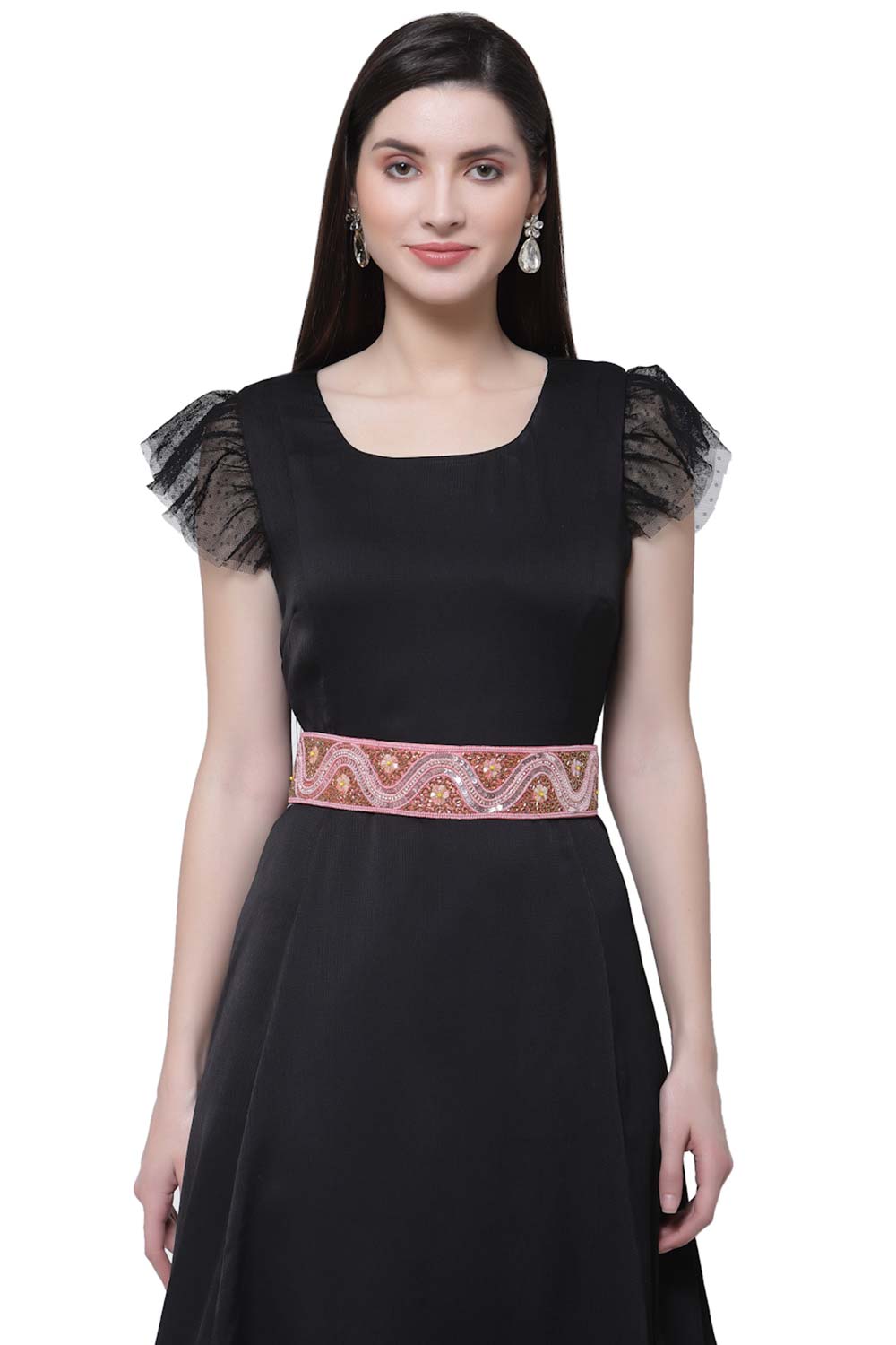 Buy Floral Sequins Work Saree Waist Belt in Pink & Gold Online