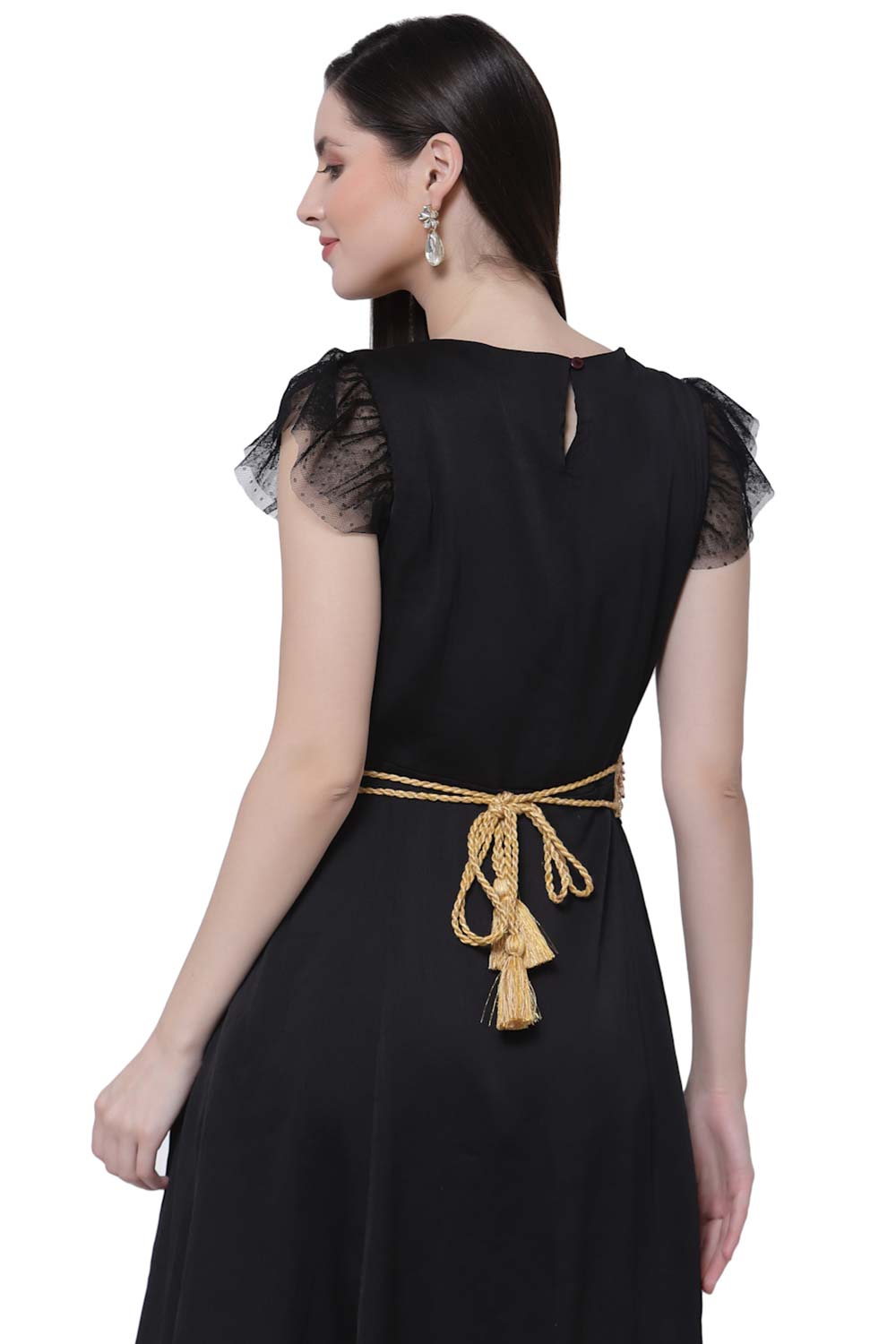 Buy Geometric Floral Bead Work Saree Belt in Gold & Multi Online - Back