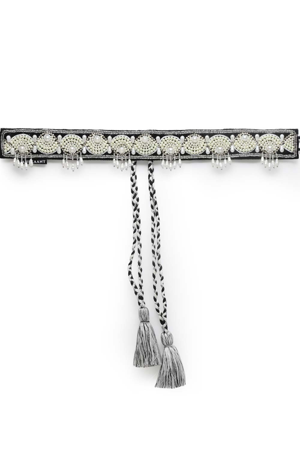 Buy Ethnic Motifs Pearl Work Saree Belt in Black & White Online - One Minute Saree