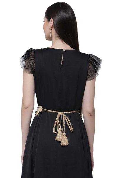 Buy Striped Tasseled Embellished Saree Belt in White & Gold Online - Back