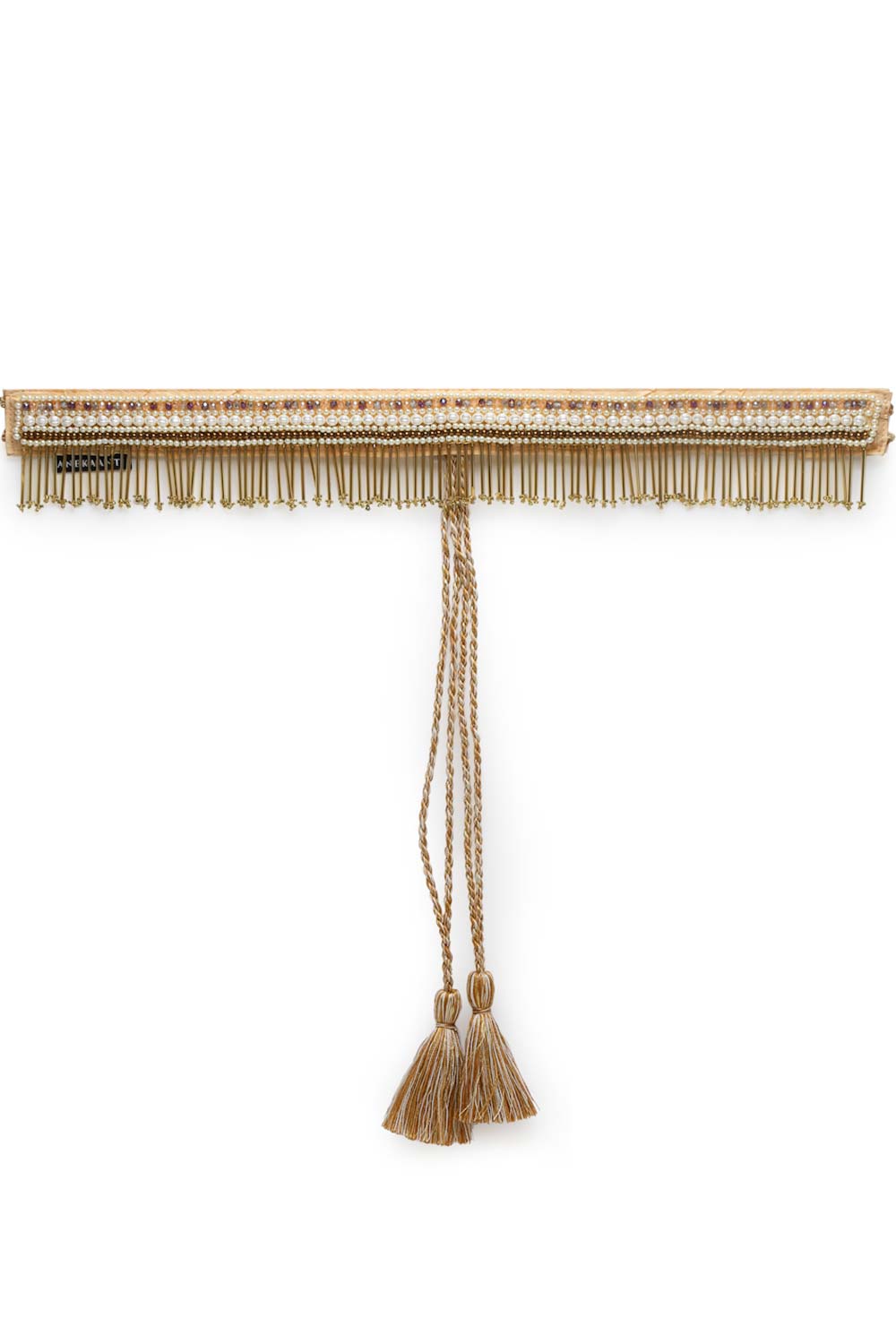 Buy Striped Tasseled Embellished Saree Belt in White & Gold Online - One Minute Saree