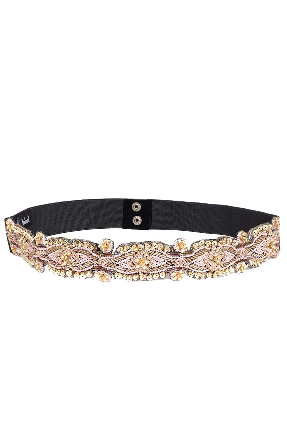 Buy Ogee Bead Work Waist Belt in Pink & Gold Online