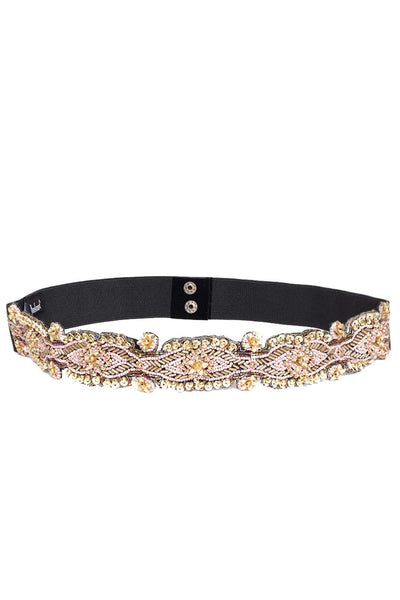 Buy Ogee Bead Work Waist Belt in Pink & Gold Online