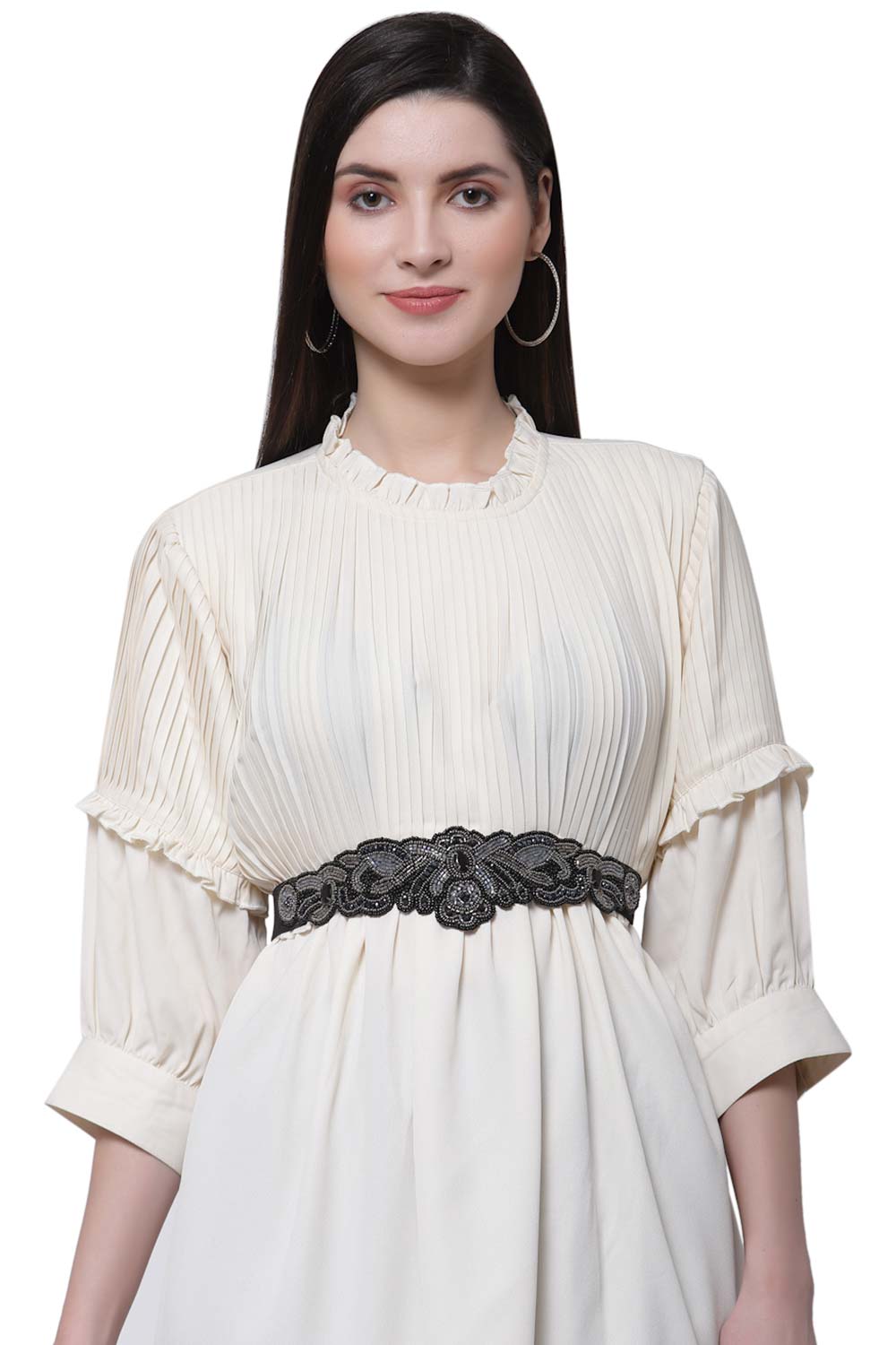 Buy Ethnic Motifs Bead Cut Work Saree Belt in Black & Silver Online