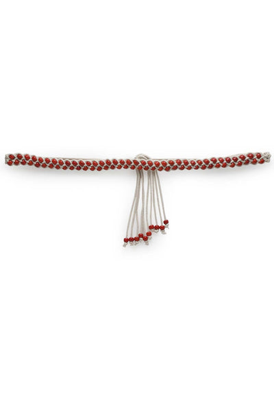 Braided Bead Work Saree Belt in Natural & Red