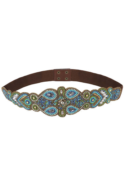 Buy Embellished Saree Belt in Green & Brown & Blue Online - One Minute Saree