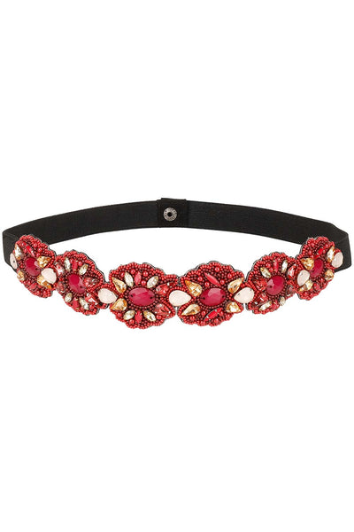 Buy Floral Bead & Stone Work Saree Belt in Wine & Multi Online - One Minute Saree