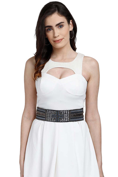 Buy Bead Work Saree Belt in Silver & Multi Online