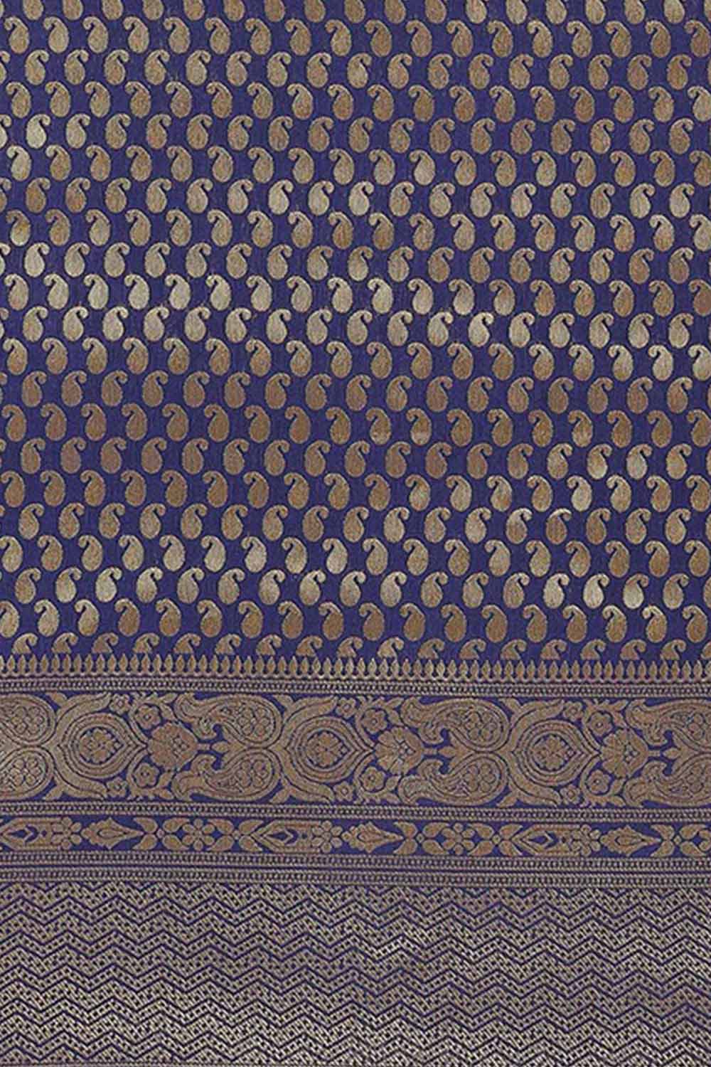 Buy Anju Navy Blue Kanjivaram Litchi Silk Woven One Minute Saree Online