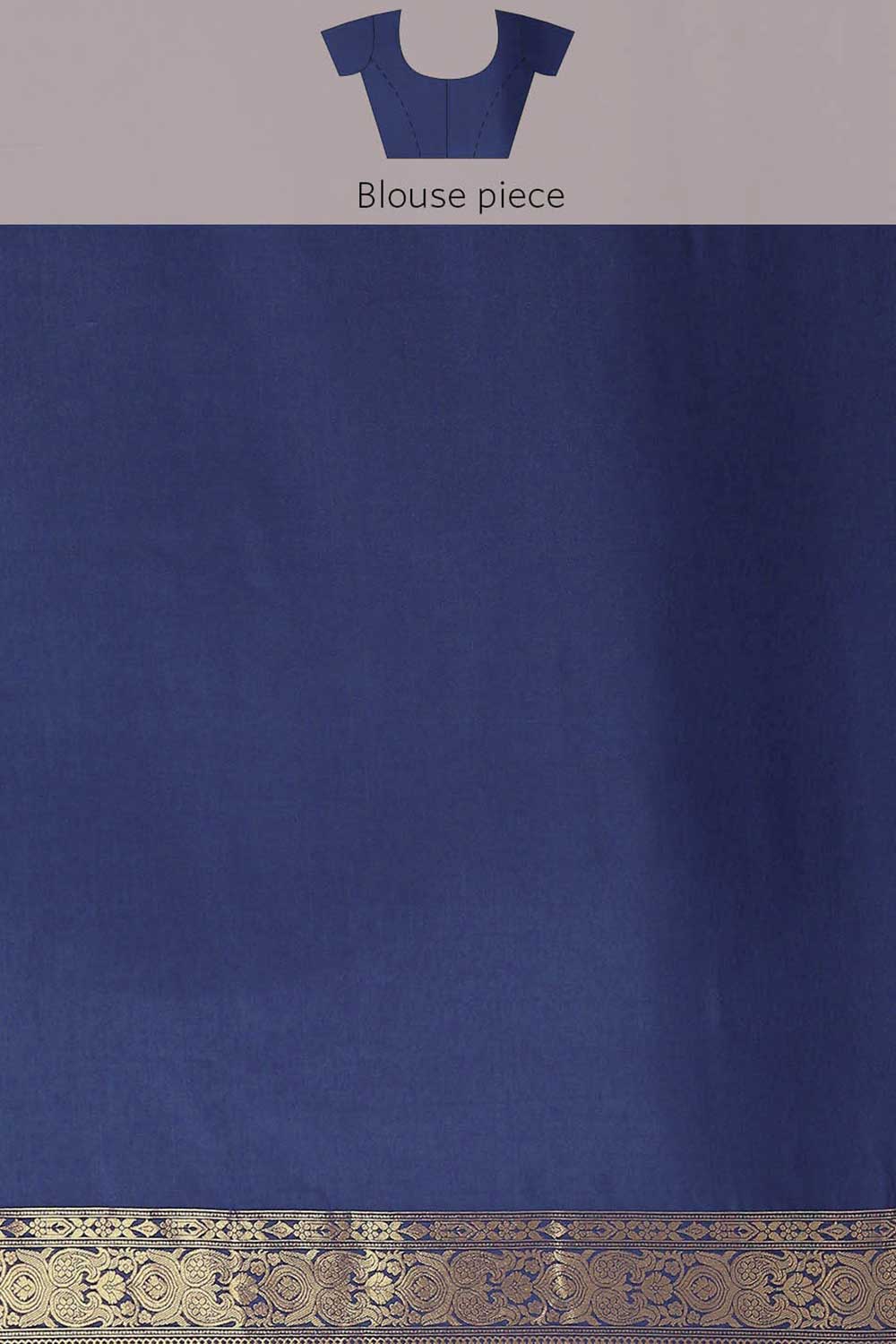Buy Anju Navy Blue Kanjivaram Litchi Silk Woven One Minute Saree Online - Side