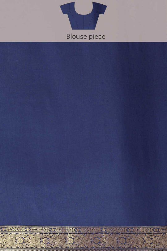 Buy Anju Navy Blue Kanjivaram Litchi Silk Woven One Minute Saree Online - Side