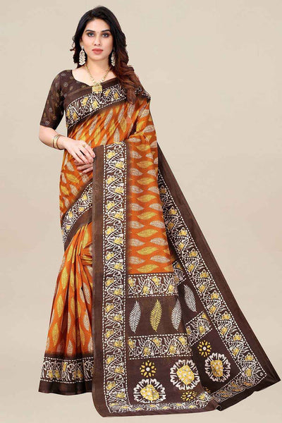 Buy Carly Camel Brown Art Silk Ikat Print Pochampally One Minute Saree Online - One Minute Saree